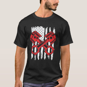 Camiseta Bandeira Americana Pistão de Carro Mecânico Patrió