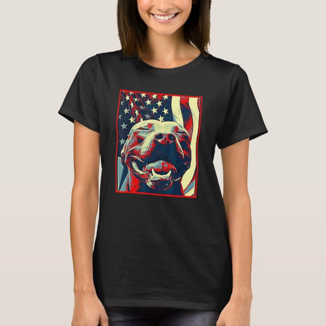 Camiseta Bandeira Americana Pitbull Terrier Sorridente Pop  (Frente)