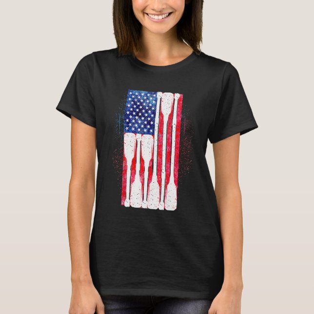 Camiseta Bandeira Americana Removendo Oar Cute Tripulação A (Frente)