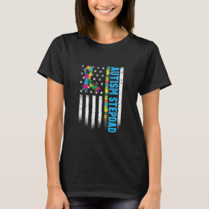 Camiseta Bandeira Americana Retrô Autismo Padrasto Conscien