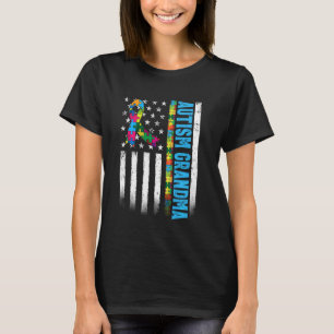 Camiseta Bandeira Americana Retrô Avó Autismo Conscientizaç