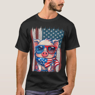 Camiseta Bandeira Americana Retro Porco Pai Mãe 4 De