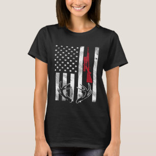 Camiseta Bandeira Americana Rifle Antler Vintage Deer Hunti