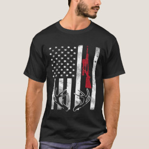 Camiseta Bandeira Americana Rifle Antler Vintage Deer Hunti