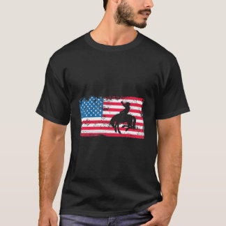 Camiseta Bandeira Americana Rodeio Cavalo Bronco Montando V