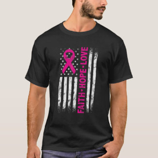 Camiseta Bandeira Americana Rosa Fita Fé Esperança Amor Can