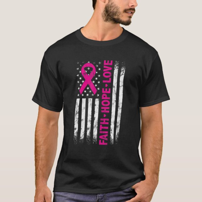 Camiseta Bandeira Americana Rosa Fita Fé Esperança Amor Can (Frente)
