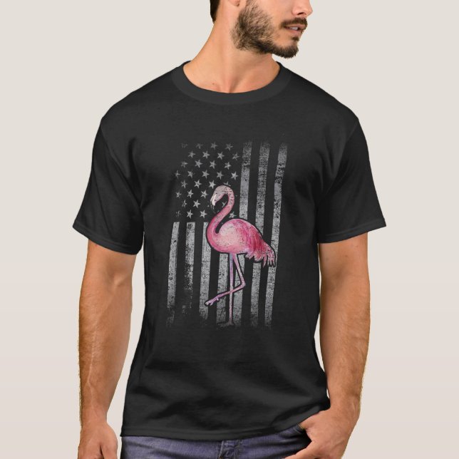 Camiseta Bandeira Americana Rosa Flamingo Patriótica 4 De J (Frente)