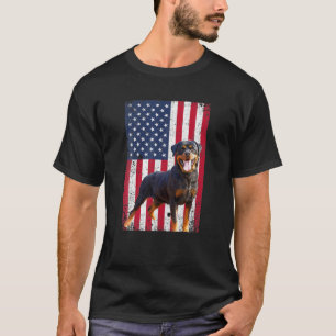Camiseta Bandeira Americana Rottweiler Cão Engraçado 4º De