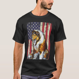 Camiseta Bandeira Americana Rough Collie Bandeira Patriótic