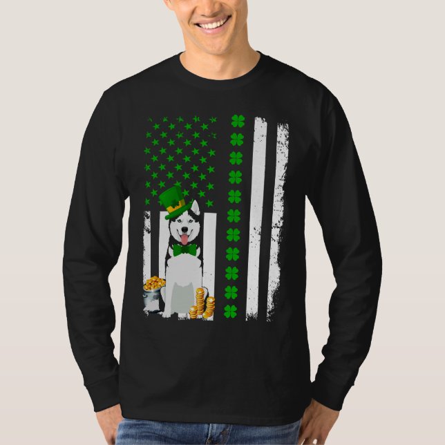 Camiseta Bandeira Americana Siberian Husky Dog Engraçado St (Frente)