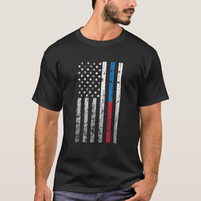 Camiseta Bandeira Americana Thin Red Blue Line Law Firefigh (Frente)