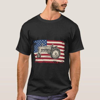 Camiseta Bandeira Americana Tratores de Fazenda Veículos Ag