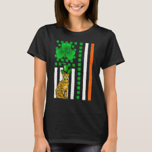 Camiseta Bandeira Americana Trevo Irlandês Gato Bengal Dia 