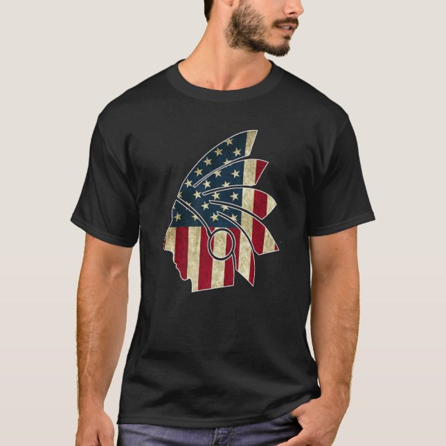 Camiseta Bandeira Americana Tribu Nativa E Americana (Frente)