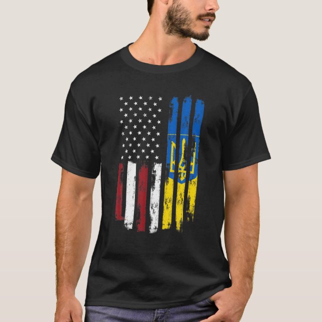 Camiseta Bandeira Americana Usa Ucrânia Raízes (Frente)