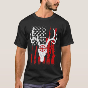 Camiseta Bandeira Americana Vermelha e Branca de Caça ao Ve