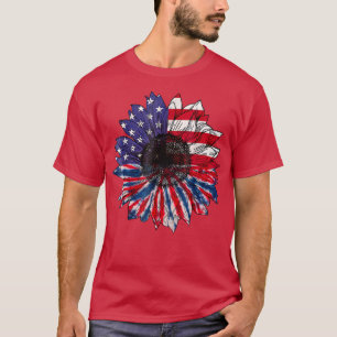 Camiseta Bandeira Americana Vermelha Sunflower White Blue T