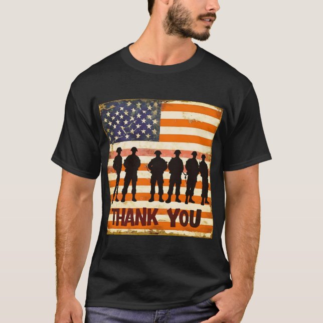 Camiseta Bandeira Americana Veteranos Pelo Seu Serviço Obri (Frente)