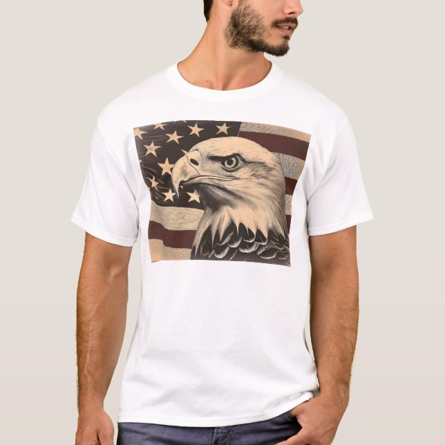 Camiseta Bandeira Americana Vintage com Águia Americana  (Frente)