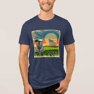 Camiseta Bandeira Americana Vintage Disco de Golfe Sol Vint