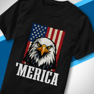 Camiseta Bandeira Americana Vintage Patriótica Águia Careca
