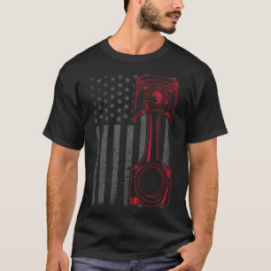 Camiseta Bandeira Americana Vintage Pistão Carro de Músculo
