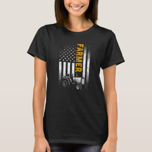 Camiseta Bandeira Americana Vintage Trator Fazendeiro Ranch