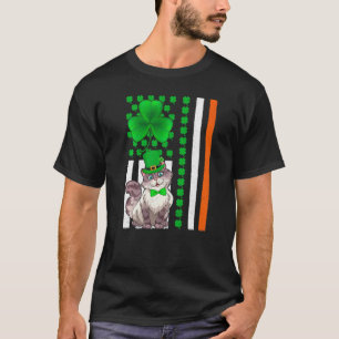 Camiseta Bandeira Americana Vintage Trevo Irlandês Gato St 