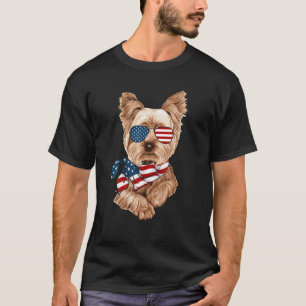 Camiseta Bandeira Americana Yorkie Patriótica 4 De Julho Cã
