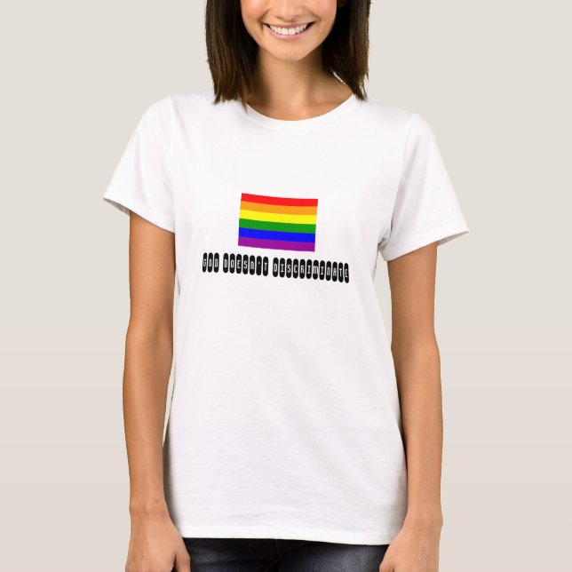 Camiseta bandeira arco-íris, Deus não Discrimina (Frente)