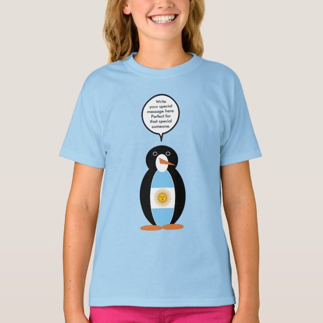 Camiseta Bandeira argentina falando Sra. Penguin personaliz (Frente)