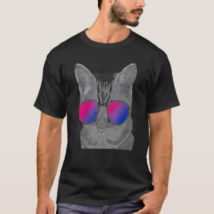 Camiseta Bandeira Bissexual Óculos de Sol Legais Gato Orgul