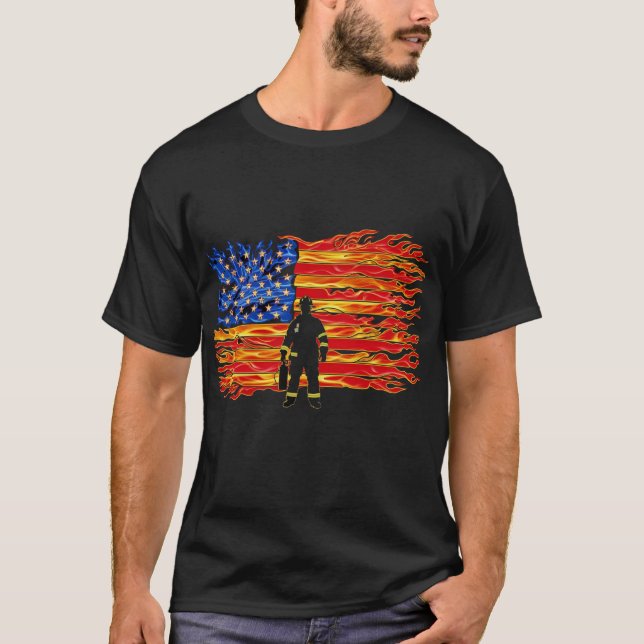 Camiseta Bandeira Bombeiro Americana - Design Heroico (Frente)