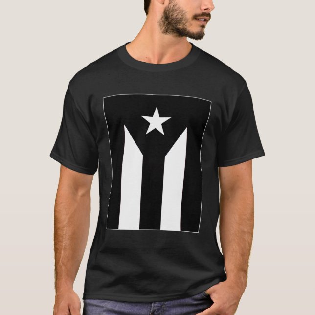 Camiseta Bandeira Branca e Preta de Porto Rico (Frente)
