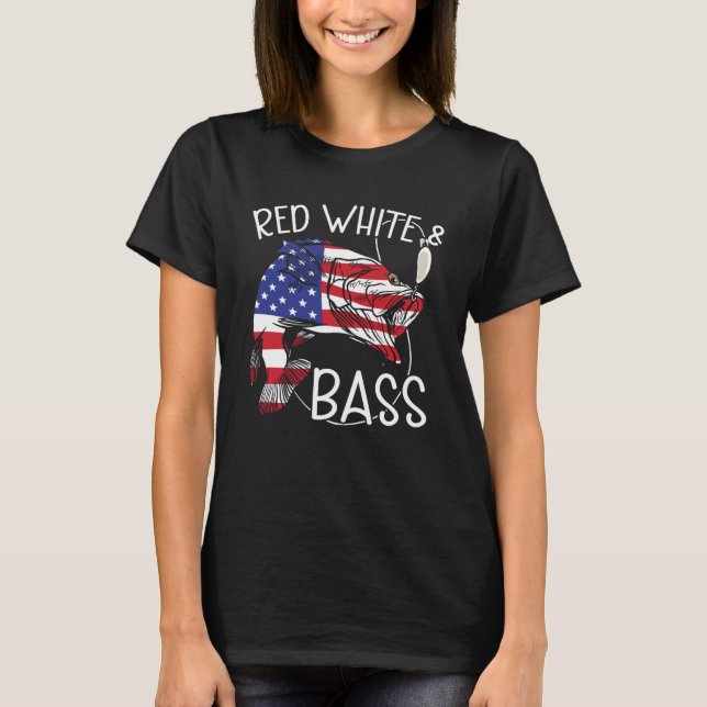 Camiseta Bandeira Branca Vermelha e Americana Bass 4 De Jul (Frente)
