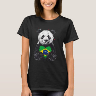 Camiseta Bandeira Brasileira Coração Panda Urso Raízes Bras