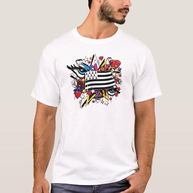 Camiseta Bandeira Bretanha Breizh graffiti Bretão graff (Frente)