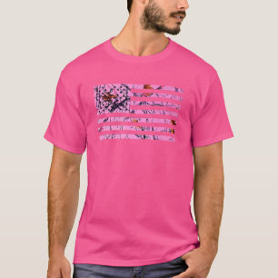 Camiseta Bandeira Camuflada de Caça Rosa Americana EUA Camu