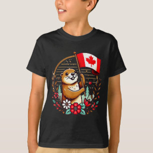 Camiseta Bandeira canadense de marmota engraçada verão dia