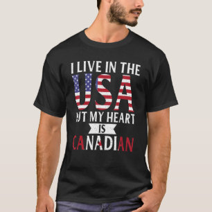 Camiseta Bandeira canadense que vivo nos EUA, mas meu coraç