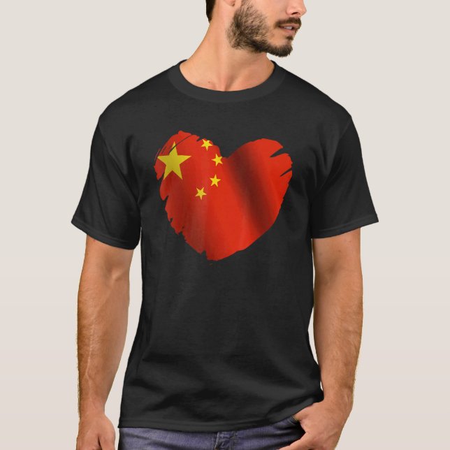Camiseta Bandeira Chinesa Em Forma De Coração Chinesa (Frente)