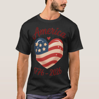 Camiseta Bandeira Coração 1776 2026 4 de Julho 250º Anivers