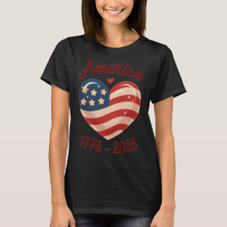Camiseta Bandeira Coração 1776 2026 4 de Julho 250º Anivers