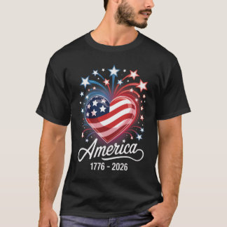 Camiseta Bandeira Coração 1776 2026 4 de Julho 250º Anivers