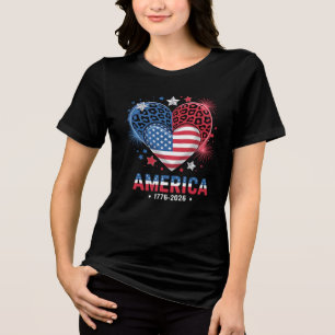 Camiseta Bandeira Coração Leopardo 1776 2026 4 de Julho