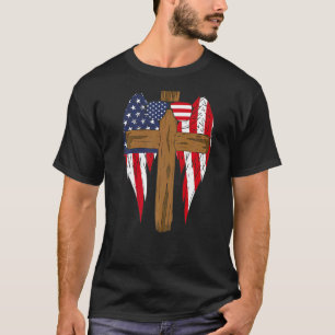 Camiseta Bandeira Cristã Americana de Unhas Cruzadas