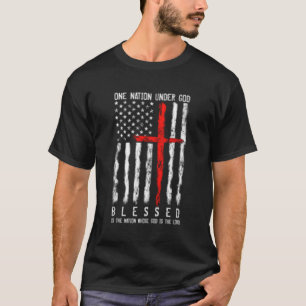 Camiseta Bandeira Cristã Patriótica Abençoada Uma Nação Sob