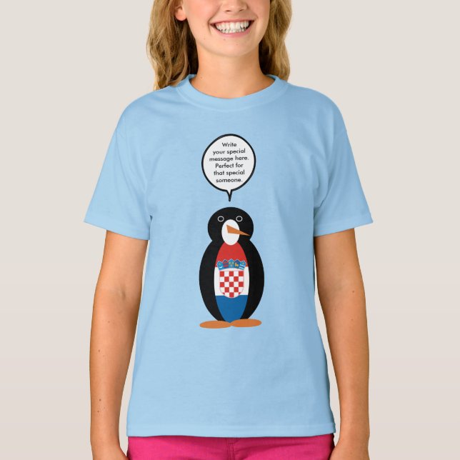 Camiseta Bandeira Croata Pinguim Ms Personalizada Fala  (Frente)