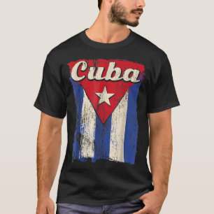 Camiseta Bandeira Cubana Apoio Patriótico Cuba Vintage Gráf